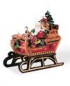 Fitz & Floyd presents an iconic symbol of Christmas: Santa in his sleigh filled with presents for all. Plus, this holiday collectible plays the classic carol Here Comes Santa Claus.