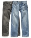 Forget big and baggy! Get it straight--these DKNY denims are what all the guys are wearing now.