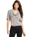 Comfy-cute is the name of the game on this short sleeve cowl neck sweater from Pink Rose. Lovin' the stripes!