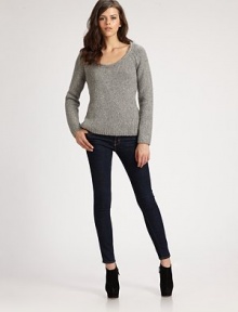 Alpaca-rich scoopneck, crisp and cool, has an alluring semi-sheer back. Scoopneck Long sleeves Semi-sheer back 68% alpaca/22% nylon/10% merino wool Dry clean Imported