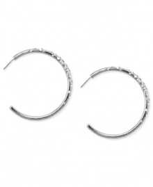 Classic cool. Nine West's J-shaped hoop earrings, crafted from silver-tone mixed metal, sparkle with glass crystal accents for a dash of elegance. Approximate diameter: 1-6/10 inches.