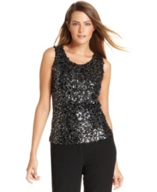 Go bold with a sequined tank from Calvin Klein. This piece pairs easily with everything from a tailored skirt suit to your favorite jeans.