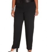 Whether you're wearing them with the coordinating satin-lapel blazer or pairing it with a printed blouse, Calvin Klein's plus size satin-waistband pants add an elegant menswear-inspired touch to any outfit.