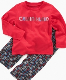 Bedtime stories and a cozy, graphic PJ set from Calvin Klein make for the most memorable, sweet dreams.