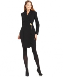 Calvin Klein's coat dress is a chic, structured look that makes a stunning impression! Gold hardware is a luxe touch.