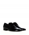 The derby goes sleek with this glossy black version of the classic dress shoe from Burberry London- Rounded toe, lace up front, glossy calf leather, chunky low heel - Style with sleek trousers, dark denim, or modern corduroys