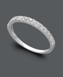 Wear this sparkling ring as a wedding band that pairs nicely with any engagement ring, or create a more modern look as you stack it with other rings on your middle finger. Either way, Arabella's stunning ring will add shine with the addition of a seamless row of round-cut Swarovski zirconias (1 ct. t.w.). Set in 14k white gold.