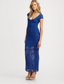 EXCLUSIVELY AT SAKS. Fine crocheted openwork, lined to the thigh, makes this maxi style equally sweet and sexy.Deep V necklineCrocheted openworkShort sleevesLined to the thighAbout 55½ from shoulder to hem63% viscose/37% nylonDry cleanImportedModel shown is 5'10½ (179cm) wearing US size Small. 