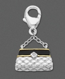 Indulge your passion for shopping with this adorable sterling silver handbag charm featuring 14k gold and black onyx detail. Approximate drop: 1 inch.