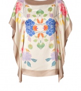 Finish cocktail looks on an optically appealing note in Steffen Schrauts feminine kaleidoscopic floral print satin top - Wide neckline, draped short sleeves, longer draped sides - Loosely draped fit - Wear with slim fit trousers or a figure-hugging mini-skirt and heels