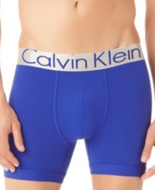 A not-so-basic basic: Calvin Klein puts the brand's high-style spin on boxer briefs by adding bright microfiber and a metallic waistband.