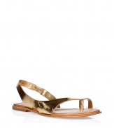 Channel easy elegance in these bold flat sandals from Diane von Furstenburg - Bright metallic leather strap, flat leather sole - Get the perfect resort-ready look with a caftan and a swimsuit or for city-ready chic with slim jeans and peasant top