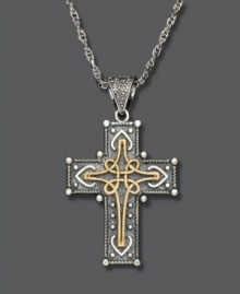 A 14k gold and sterling silver pendant that hearkens back to the Victorian age. Approximate length: 30 inches. Cross pendant drop is approximately 1-3/4 inches.