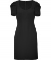 Work a ladylike edge into your cocktail frock collection with Steffen Schrauts pleated sleeve sheath - Scoop neckline, pleated short sleeves, hidden back zip, kick pleat - Tailored fit - Wear with heels and statement chunky jewelry