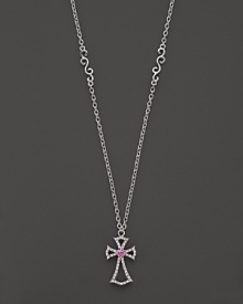 Badgley Mischka Pink Sapphire And Diamond Cross Necklace, 18