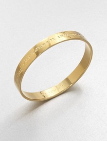 A radiant 12k goldplated design with a inspiring message. 12K goldplated zincDiameter, about 2.5Slip-on styleImported 