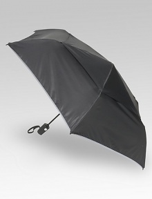 An essential umbrella that opens and closes automatically with the simple push of a button. The vented, wind-resistant canopy is finished with reflective edging for high visibility. Custom-molded, sure grip handle Includes wrist strap and storage sleeve 11¼ X 2½ diam.(closed) 38½ diam. (open) Nylon Imported