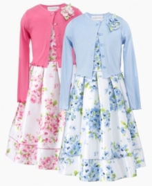 Tea anyone? She'll be a prim and proper little lady in this  floral cardigan and dress set from Sweet Heart Rose.