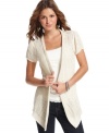 Go long in a short sleeve knit cardigan that'll buffer the chilly temps in style! From Belle Du Jour.