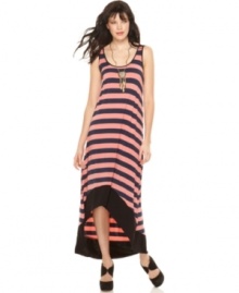 An asymmetrical hi-lo hem adds edge to this striped Kensie maxi dress -- perfect for showcasing spring's statement sandals!