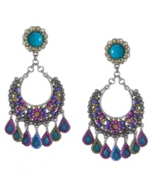 Spruce up your look with a touch of spring. Carolee's chic chandelier earrings feature intricate plastic beading in bright blue hues and pretty pastels. Set in silver tone mixed metal. Approximate drop: 3 inches.