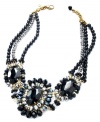 Add a splash of mystery to your look with this alluring necklace from INC International Concepts. With hematite and jet tone rhinestones, glass rondelles, plastic round beads and plastic cabochons. Crafted in 14k gold-plated mixed metal. Approximate length: 17 inches. Approximate drop: 2 inches.