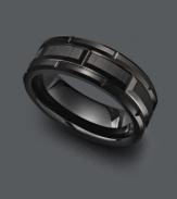 Let style say it all in Triton's stately ring. Men's ring is crafted in black tungsten carbide with a unique matrix design carved into the band (8 mm). Size 10.