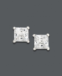 Shapely squares are perfect for face framing. These dazzling diamond stud earrings feature near colorless princess-cut diamonds (1 ct. t.w.) set in 14k white gold. Approximate diameter: 4-1/2 mm.