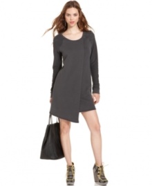 An asymmetrical detail and inside-out sleeves up the edge on this RACHEL Rachel Roy sweater dress -- perfect for a chic fall look!