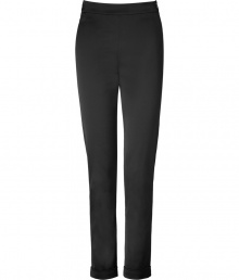 With their dressy sheen and flattering high waist, these sleek stretch trousers from Donna Karan are a contemporary luxe staple tailored to all-season sophistication - Hidden side zip, stitched cuffs, cut-out detail at back - Slim fit - Wear with modern knits and ankle boots, or dress up with feminine silk tops and chic statement heels