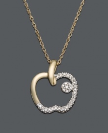 You always were the teacher's pet. Embrace it with this adorable apple pendant. Crafted in 14k gold, cut-out apple design features glittering diamond accents. Approximate length: 18 inches. Approximate drop: 1/2 inch.