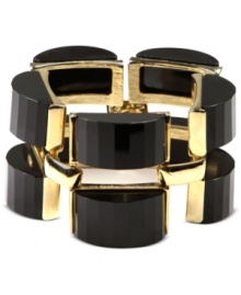 Embrace the black and gold trend with this chic flex bracelet from Anne Klein. A golden setting flaunts jet epoxy stones. Crafted in gold tone mixed metal. Approximate length: 7-3/4 inches.