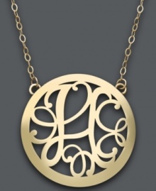 Trend setting style. This popular pendant combines a sweet scrolling design with the letter H. Circular setting and chain crafted in 14k gold. Approximate length: 17 inches. Approximate drop: 1 inch.