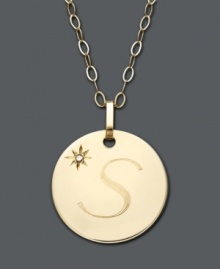 The perfect personalized present! Susan or Samantha will be thrilled to open this thoughtful initial letter pendant. Crafted in 14k gold with a sparkling diamond accent. Approximate length: 16 inches + 2-inch extender. Approximate drop: 3/4 inch.