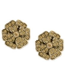 In bloom this season. 2028's floral button earrings feature topaz crystals for sweet simplicity. Crafted in gold tone mixed metal. Approximate diameter: 1 inch.