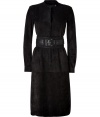 Ultra luxurious is sleek charcoal suede, Belstaffs carbon patchworked dress is a cool choice tailored to multi-season sophistication - Short stand-up collar, long sleeves, buttoned cuffs, partial button-down front, patchworked seaming throughout - Softly tailored fit - Wear with slick leather boots and a statement belt