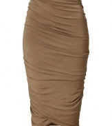 The ultimate pencil skirt, this flattering Donna Karan favorite will keep you turning heads while maintaining comfort - Pencil silhouette, twisted drape detailing - Pair with a silk blouse, fishnets, and platform pumps