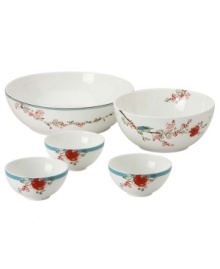 Dish it out in style! This compact, stackable set of bowls is perfect for putting out dips and sauces to colorful sides and salads. Includes one large serving bowl, one medium bowl and three small bowls. Coordinates with the beautiful Chirp dinnerware and dishes collection from Lenox Simply Fine. Qualifies for Rebate