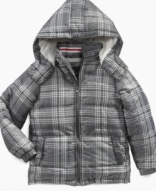 Bundling up doesn't mean bulking up with this puffer coat from Calvin Klein, which adds a warm, streamlined style.