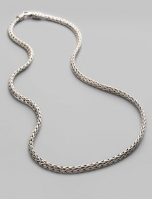 A delicate woven design in sterling silver to wear on its own or to hold a pendant. Sterling silver Length, about 18 Lobster clasp Made in Bali