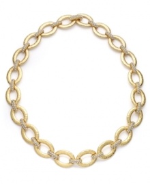 Elegant textured gold with a splash of sparkle. The hammered gold-tone mixed metal links on this Charter Club necklace are joined by pave-set glass accents. Approximate length: 16 inches.