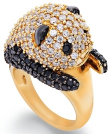 Panda attack! This adorable statement ring features a sparkling panda in round-cut white topaz (3 ct. t.w.) and black spinel (1-1/2 ct. t.w.). Set in 14k gold-plated sterling silver. Size 7.