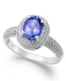 Add a colorful touch of shine. This pretty & polished ring highlights an oval-cut tanzanite (1-1/2 ct. t.w.) that stands out against rows of round-cut diamonds (1/2 ct. t.w.). Set in 14k white gold.