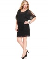 Sheer details, split sleeves and sequined lace make this plus size Onyx dress a fun, flirty option for your next soiree.