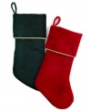 A perfect fit. Simple velvet Christmas stockings with a rolled cuff trimmed in gold cord provide reliable, understated elegance from one holiday to the next.