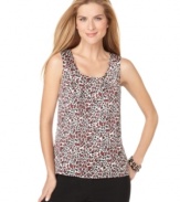 Lightly pleated but fully printed-this top from Tahari by ASL features a striking animal print allover and a few pleats at the neckline for a flattering fit.