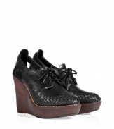 With ultra-chic woven details and a chunky wooden wedge heel, these shoes from Rag & Bone are a new-season necessity - Woven front, lace up, cut out detail at ankle, wooden wedge heel, pebble leather - Style with skinny jeans, an asymmetrical hem top, and an oversized leather satchel