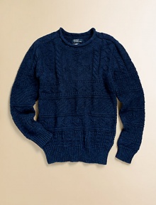 Drawing inspiration from the classic fisherman's sweater, this lightweight cotton version boasts a textural blend of knits, making it a cozy guard against the breezy weather.Rolled necklineLong sleevesPullover styleRibbed cuffs and hemCottonHand washImported