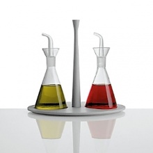 Oil and vinegar set in melamine, white. Designed by Dorianna e Massimiliano Fuksas.