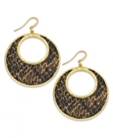 Exotic elegance, by Alfani. Circular python-embossed drop earrings crafted from gold tone mixed metal. Approximate drop: 1-3/4 inches.